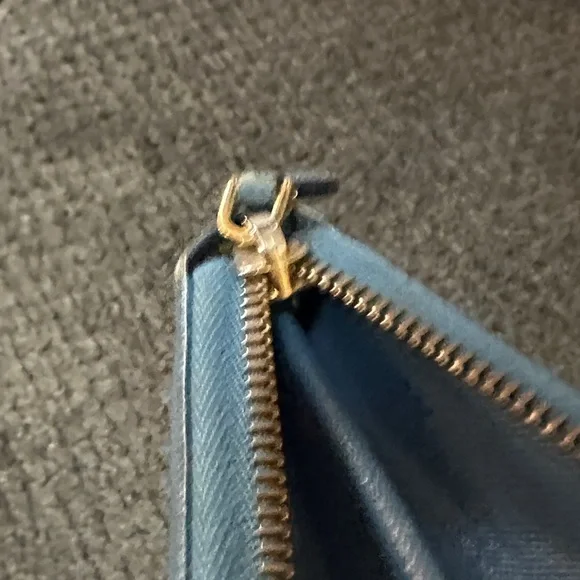 Prada Blue Saffiano Zip-Around Leather Wallet with Gold Logo